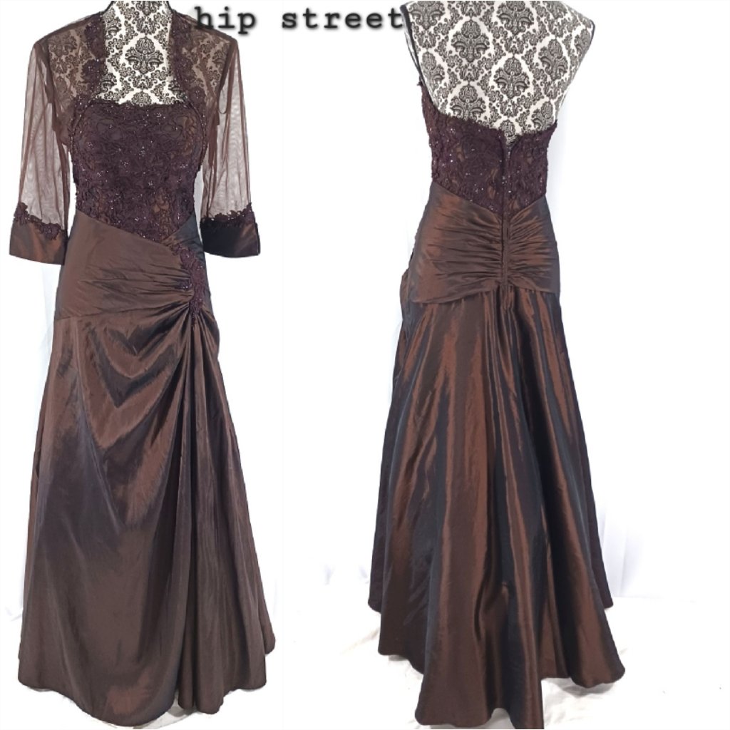 Montage By Mon Cheri Strapless Lace Taffeta Maxi Dress & Mesh Bolero Jacket 4